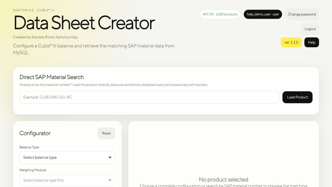 Application header showing API status, signed-in user, version and Help buttons